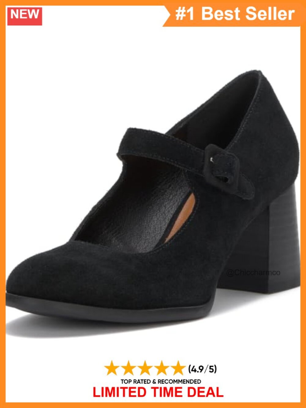 Mary Jane Block Heel Pumps Suede Closed Toe Buckle Party Shoes